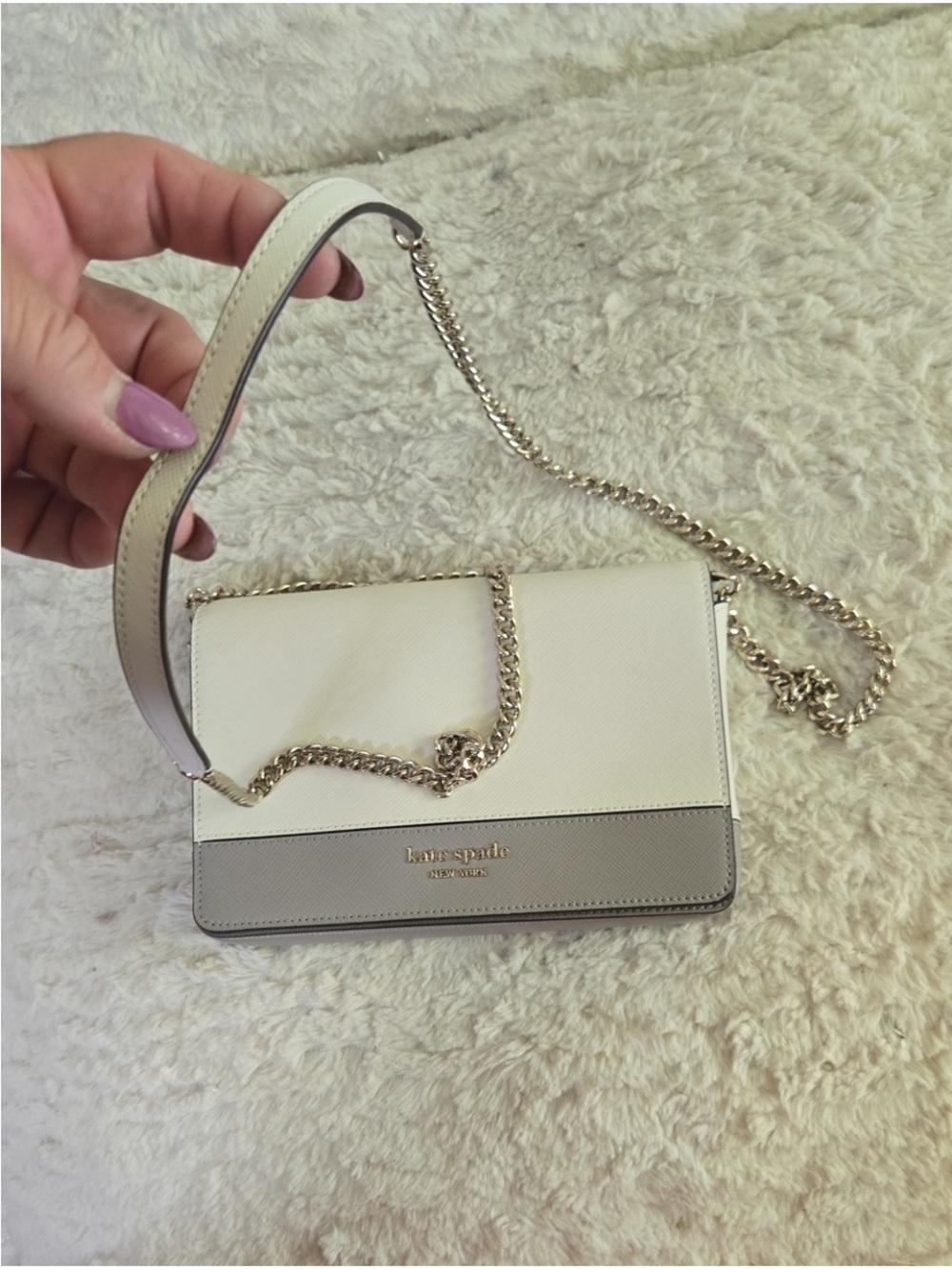 kate spade White and Light Gray Crossbody with Gold Chain - Picture 8 of 8